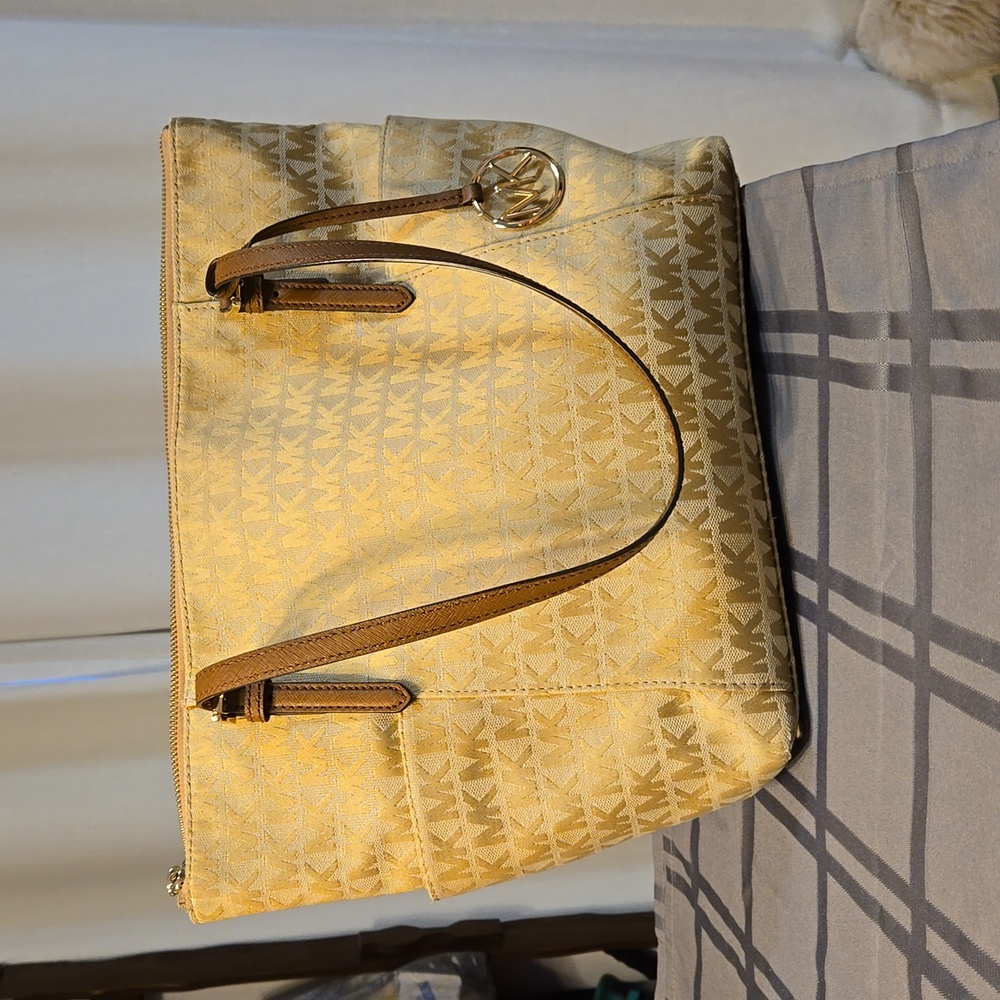 Michael Kors Jet Set Monogram Tote, Camel color